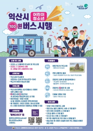익산시, 어린이·청소년 100원 버스, 신청 1만 명 돌파