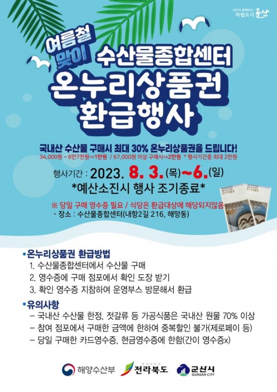 군산수산물종합센터, 온누리상품권 환급행사 참여시장 선정